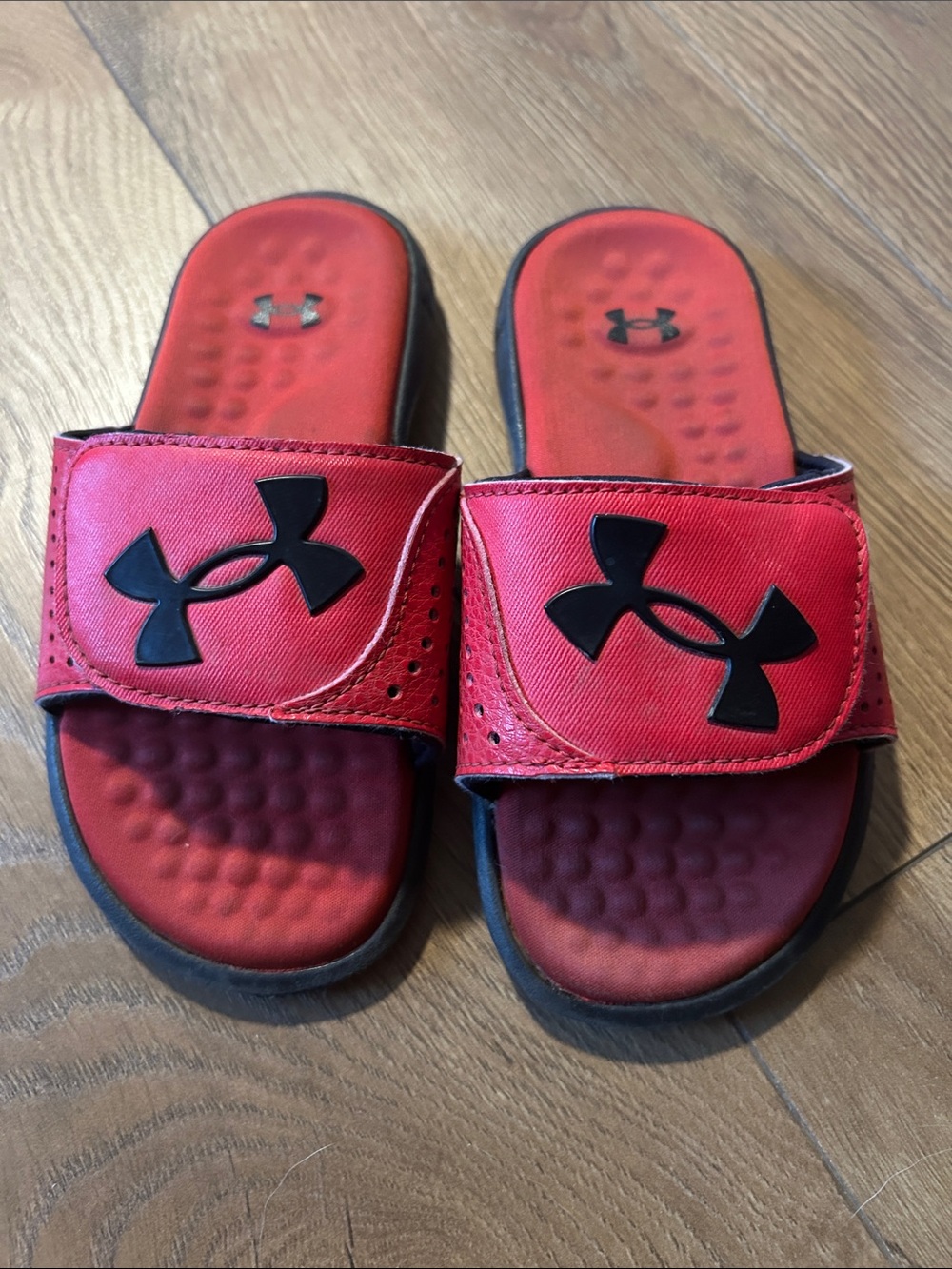 Under Armour Kids Red Slide Sandals with Black Logo